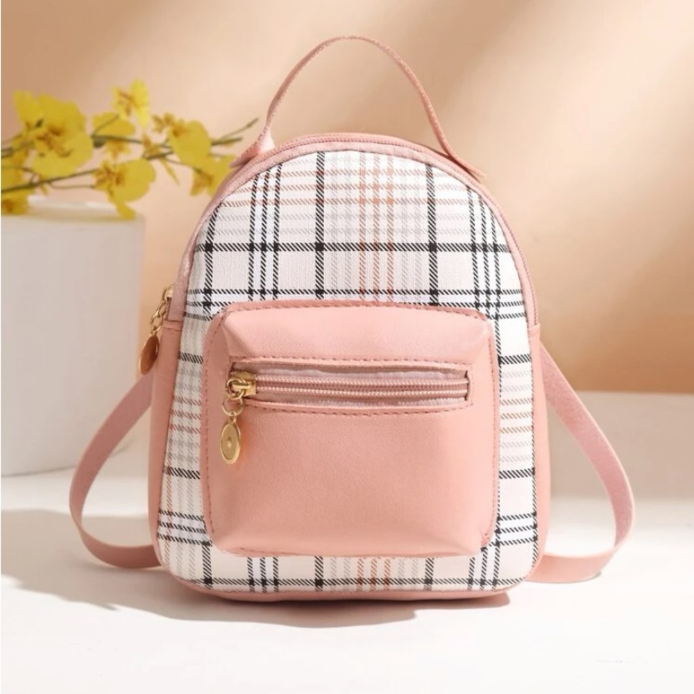 Shein Mini Pink Plaid Backpack